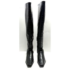 Schutz Women's Helena Over the Knee Boots Black Croco Print Size 8B NWT/BOX